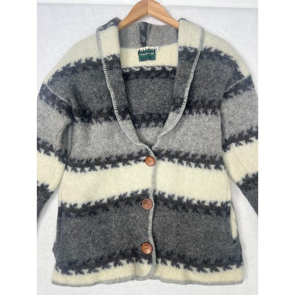 VTG Coldwater Creek Boiled Wool Gray White Coat 90s sz XL Outdoors Fair Isle - Picture 6 of 11